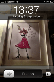 Picture on my iPhone at l33t by Gunvor Rasmussen: http://www.gunvor.no/. Caption in Norwegian says "Let's go build a rocket" - given to me by Ina Remme, my favourite film producer.